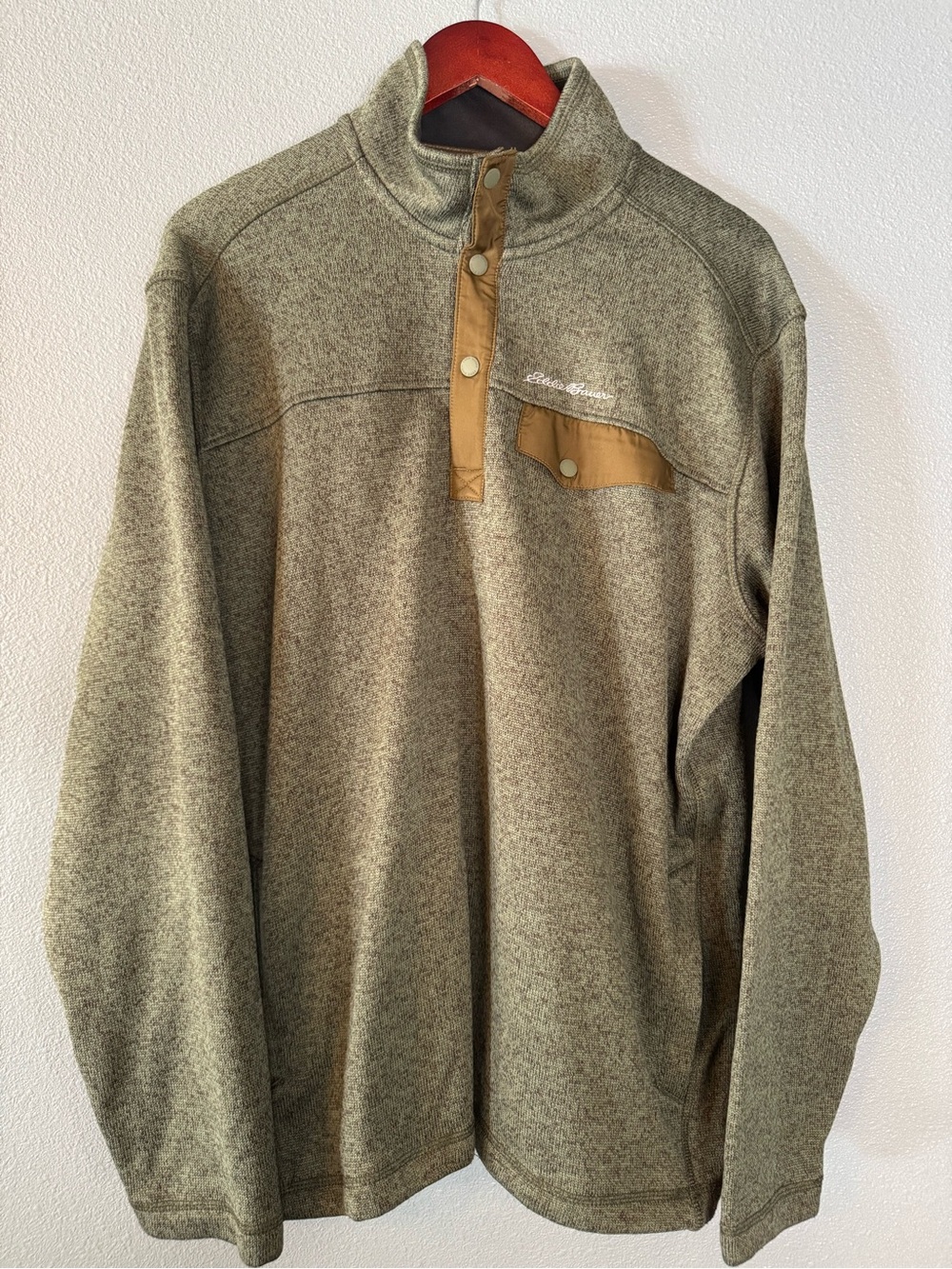 Eddie Bauer Men’s XL Quarter Snap  Fleece Pullover Olive Heather Mock Neck